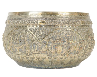 Lot 309 - A Burmese repousse silver bowl or thabeik.