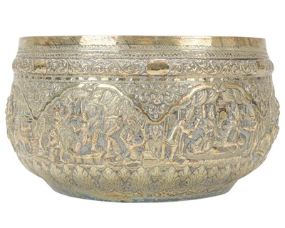 Lot 309 - A Burmese repousse silver bowl or thabeik.