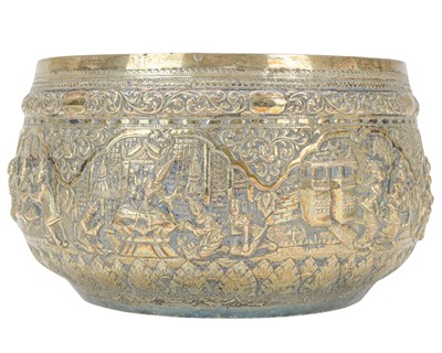 Lot 309 - A Burmese repousse silver bowl or thabeik.