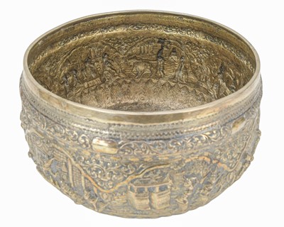 Lot 309 - A Burmese repousse silver bowl or thabeik.