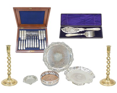 Lot 109 - A cased set of 12 Victorian silver plated dessert knives and forks.
