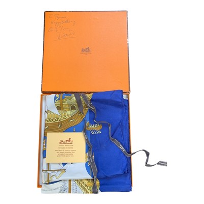 Lot 663 - A boxed Hermes silk scarf.