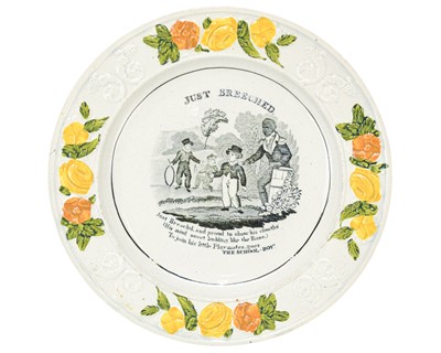 Lot 596 - A Prattware nursery plate, probably James and Ralph Clews, circa 1820.