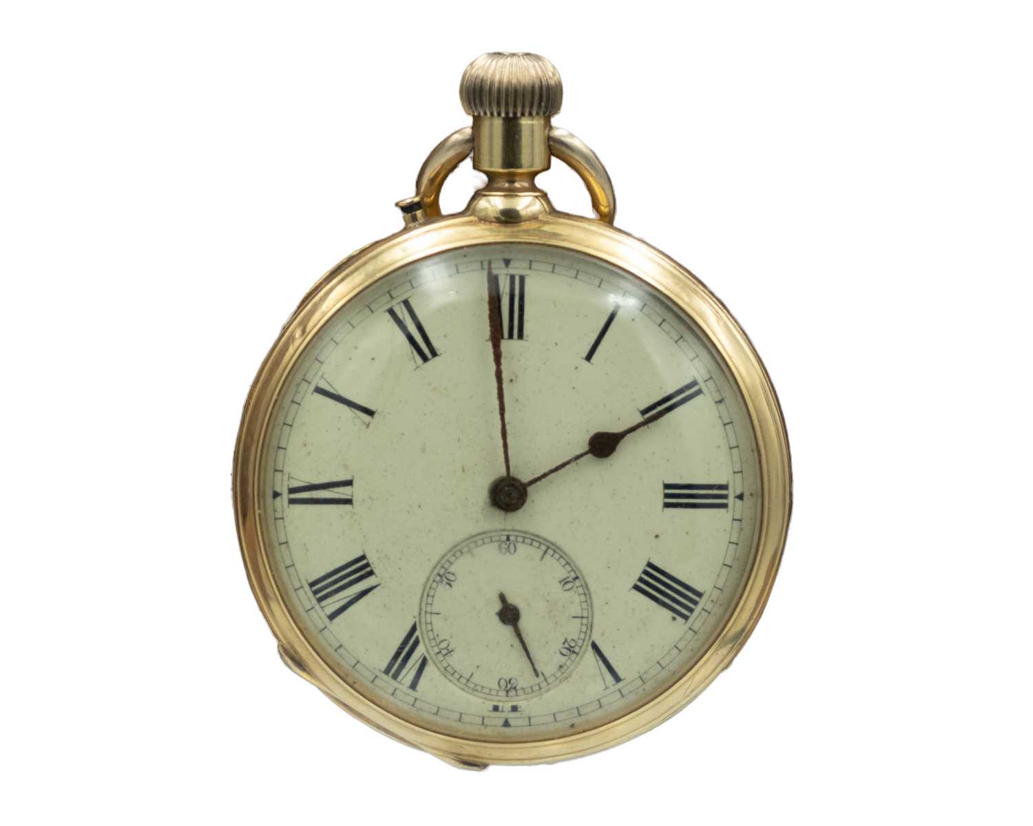 Lot 504 - An 18k cased keyless wind Swiss lever open face pocket watch.