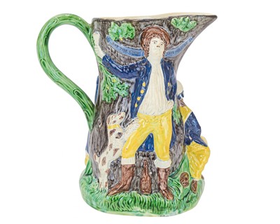 Lot 602 - A pearlware 'Fair Hebe' jug, circa 1789, celebrating George III's recovery.