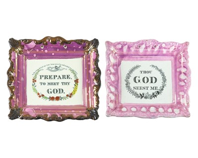 Lot 597 - Two North Eastern pink lustre pottery plaques.