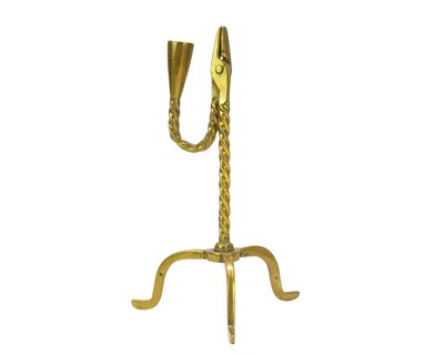 Lot 722 - A Georgian style brass rush light holder or nip.