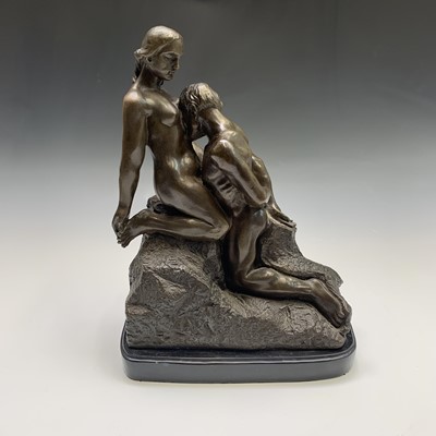 Lot 179 - A bronze sculpture of two lovers, on polished...