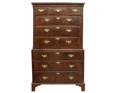 Lot 804 - A walnut and chevron banded chest on chest.