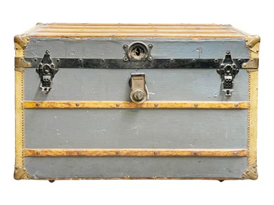 Lot 874 - A vintage grey steamer trunk.