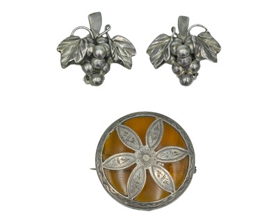 Lot 447 - A pair of stylish Mexican silver grape bunch earrings.