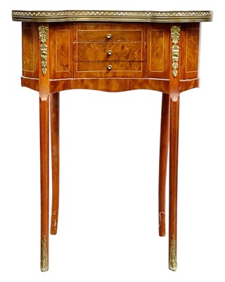 Lot 844 - A French Louis XVI style walnut and kingwood banded bedside chest.