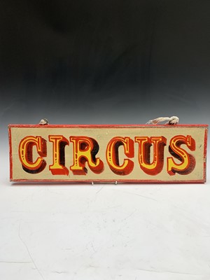 Lot 312 - A sign written wooden sign 'Circus'. 19 x 66cm.