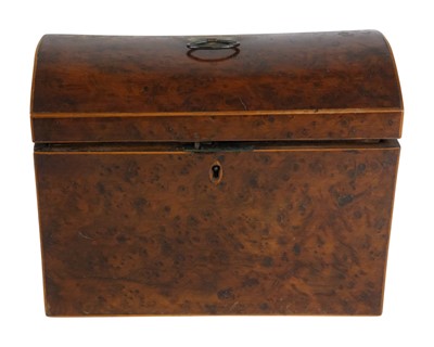 Lot 704 - A George III burr yew dome top tea caddy.