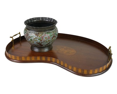 Lot 21 - A late Victorian mahogany and inlaid kidney shape tray.