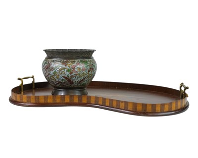 Lot 21 - A late Victorian mahogany and inlaid kidney shape tray.