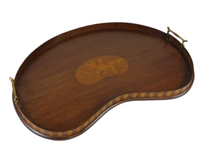 Lot 21 - A late Victorian mahogany and inlaid kidney shape tray.