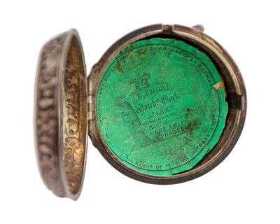 Lot A fine early 18th-century silver paircase fusee verge calendar pocket watch, the dial signed CHENEVIERE LONDON.