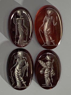 Lot 2421 - Four carnelian intaglio seals, in Roman style.