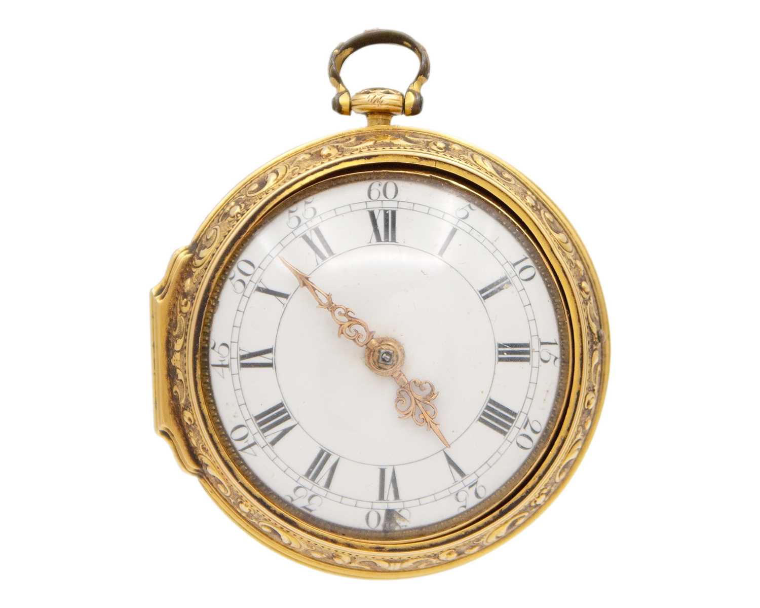 Lot A fine early 18th-century gold repoussé paircase fusee verge pocket watch signed Jno Hodges LONDON.