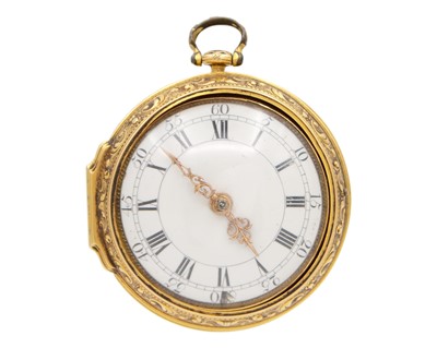 Lot A fine early 18th-century gold repoussé paircase fusee verge pocket watch signed Jno Hodges LONDON.