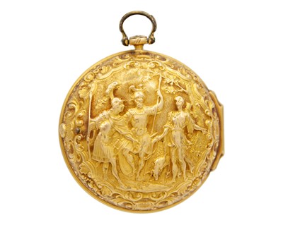 Lot A fine early 18th-century gold repoussé paircase fusee verge pocket watch signed Jno Hodges LONDON.