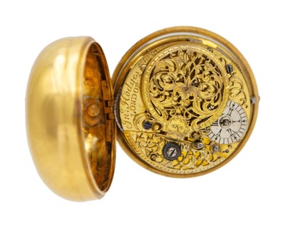 Lot A fine early 18th-century gold repoussé paircase fusee verge pocket watch signed Jno Hodges LONDON.
