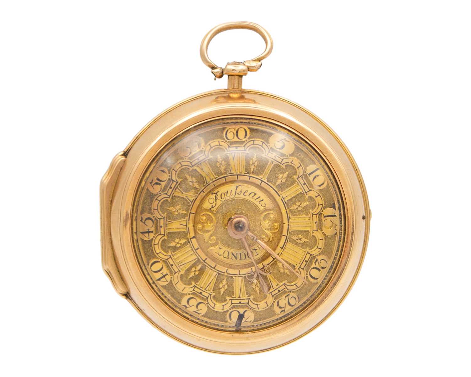 Lot A rare early 18th-century gold pair case fusee verge pocket watch, signed ROUSSEAU LONDON.