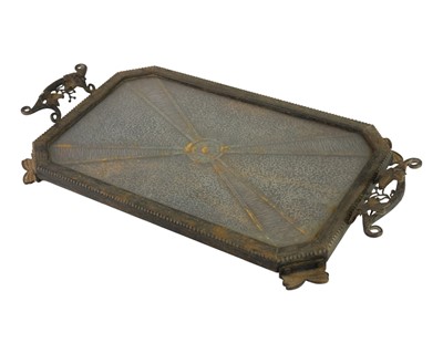 Lot 27 - A Continental Art Nouveau black painted steel tea tray.