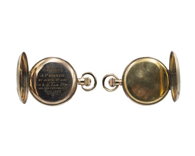 Lot 533 - Two gold-plated keyless wind open face lever pocket watches.
