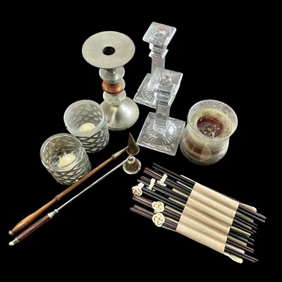 Lot 66 - A mixed lot of candleholders, candle snuffers...