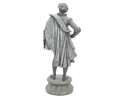 Lot 48 - A Victorian cast spelter figure of a meadeval swords man.