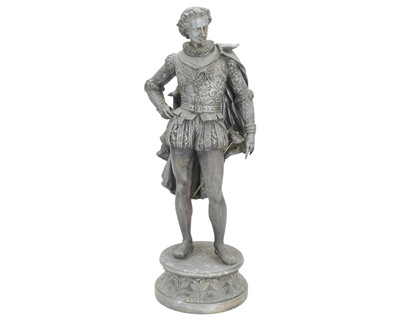 Lot 48 - A Victorian cast spelter figure of a meadeval swords man.