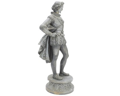 Lot 48 - A Victorian cast spelter figure of a meadeval swords man.