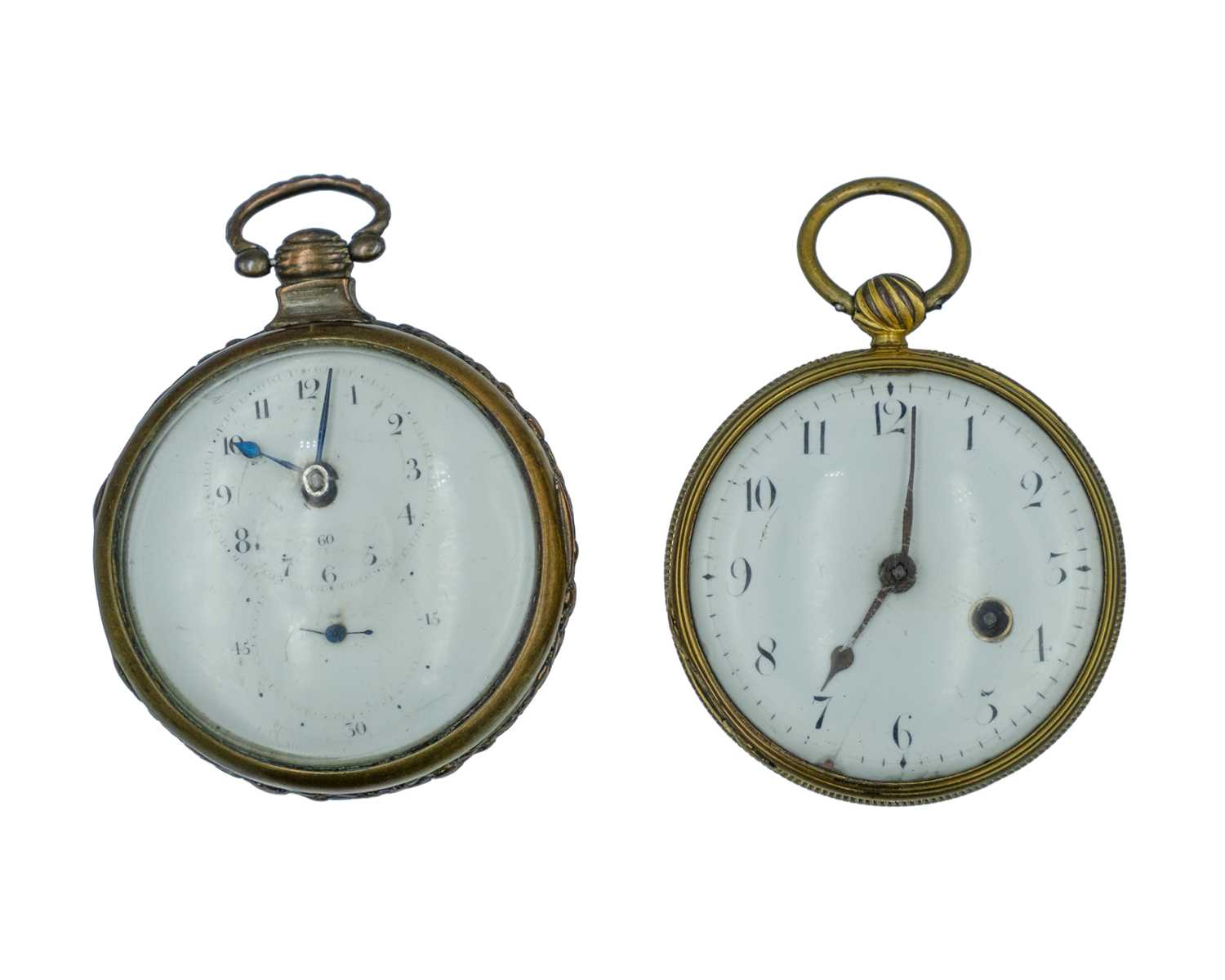 Lot 525 - Two Georgian brass-cased fusee verge pocket watches.