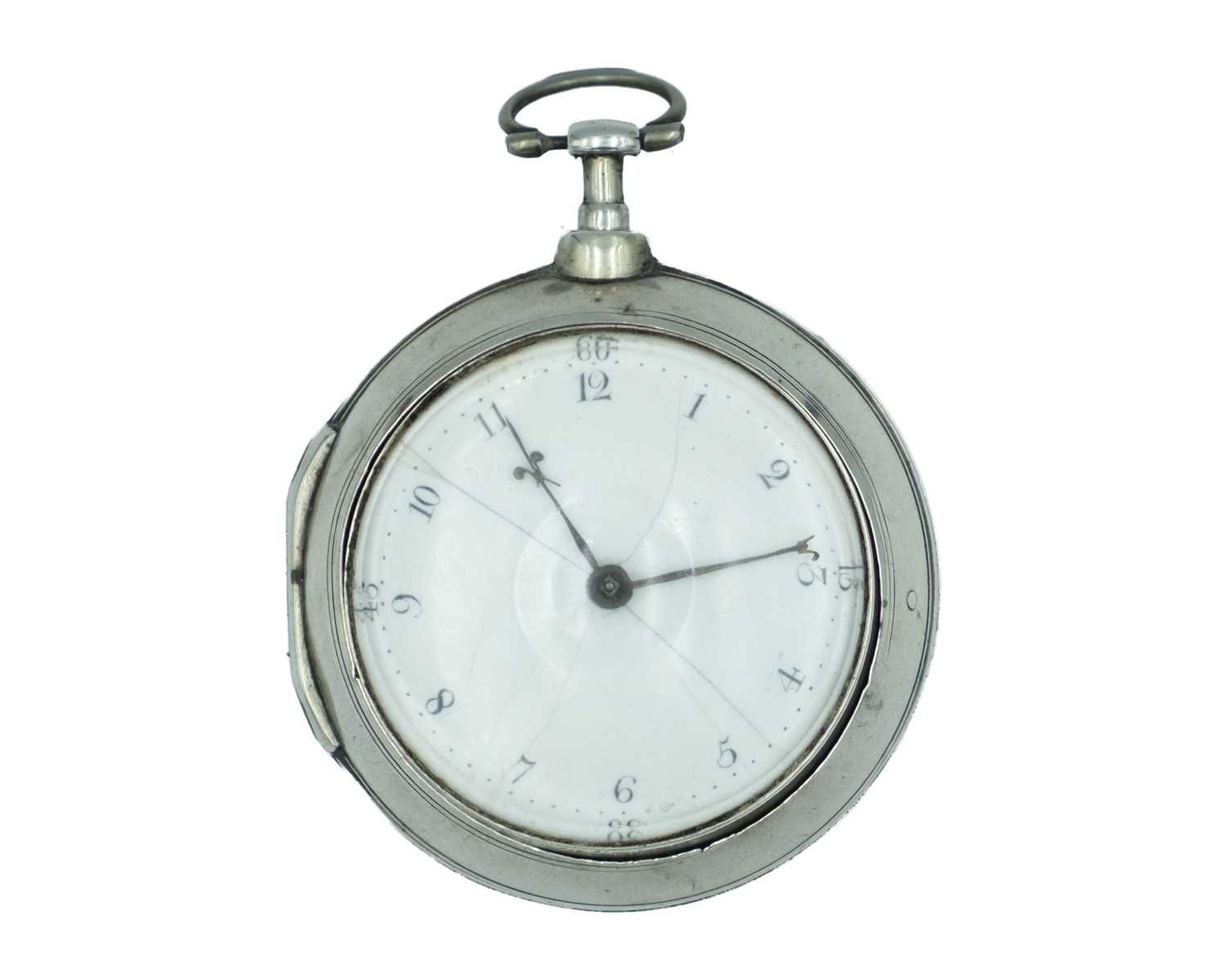 Lot 526 - A George III silver pair-case fusee verge pocket watch, signed Hartley & Son, Salop 3435.