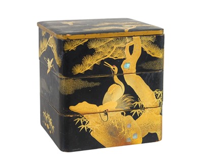 Lot 324 - A Japanese lacquer three section stacking box and cover.