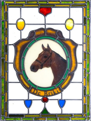 Lot 205 - A leaded and stained glass rectangular panel.