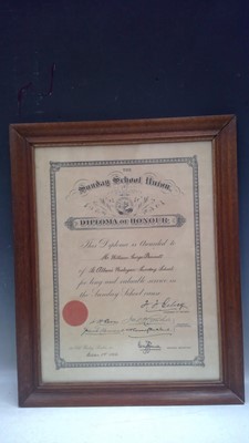 Lot 94 - A 1904 Sunday School Union Diploma of Honour....