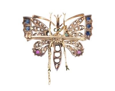 Lot A late Victorian 14k (tested) rose gold multi-gem set brooch.