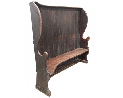 Lot 681 - A George III stained pine settle.