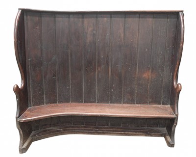 Lot 681 - A George III stained pine settle.