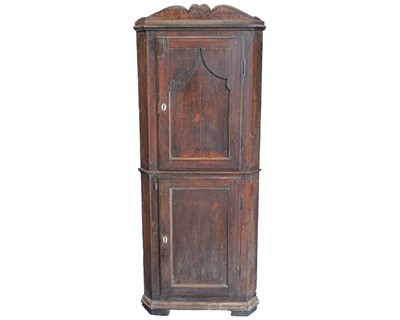 Lot 738 - A 19th century painted pine floor standing corner cupboard.