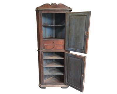 Lot 738 - A 19th century painted pine floor standing corner cupboard.