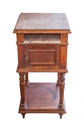 Lot 790 - A French walnut marble top pot cupboard.