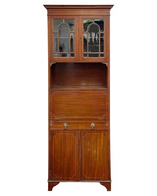 Lot 808 - An Edwardian mahogany and inlaid narrow escritoire.