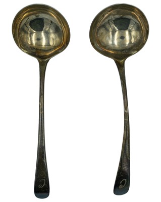 Lot 144 - A pair of silver Old-English pattern sauce ladles.