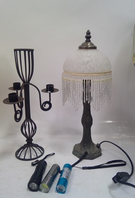 Lot 150 - A Resin Base Lamp, a Metal Candle Holder and...