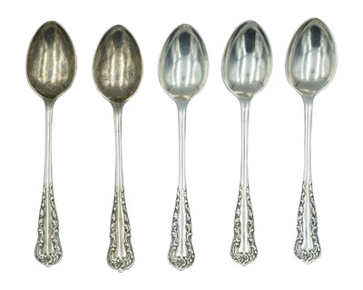 Lot 83 - A set of five silver coffee spoons.