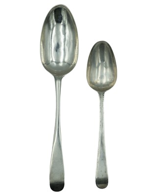 Lot 346 - Two Georgian silver Old-English pattern tablespoons.